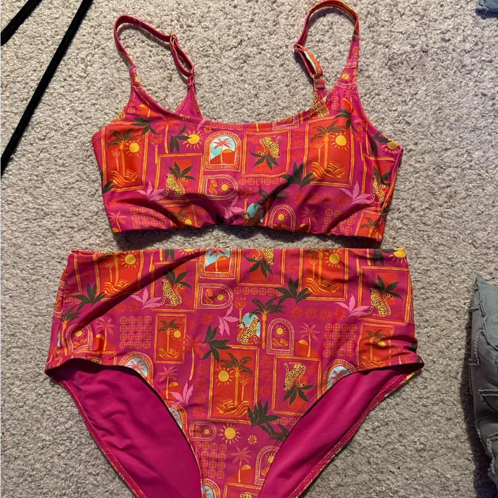 Old Navy Pink and Orange Bikini with Leopard Print